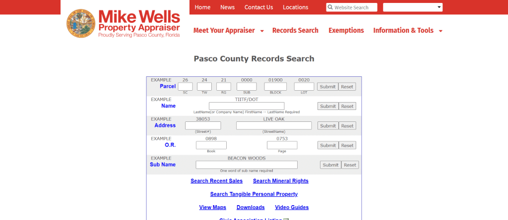 Pasco County Property Appraiser's Office, Website, Map, Search